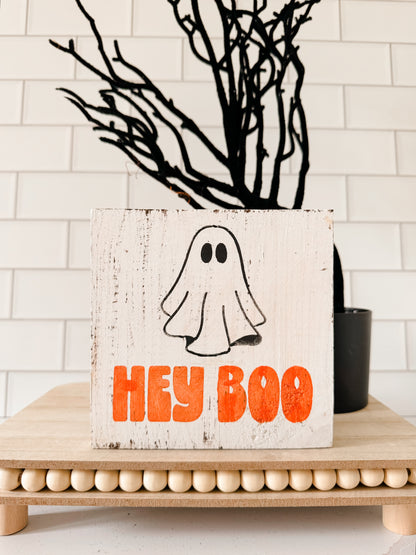 Hey Boo Ghost Wood Sign