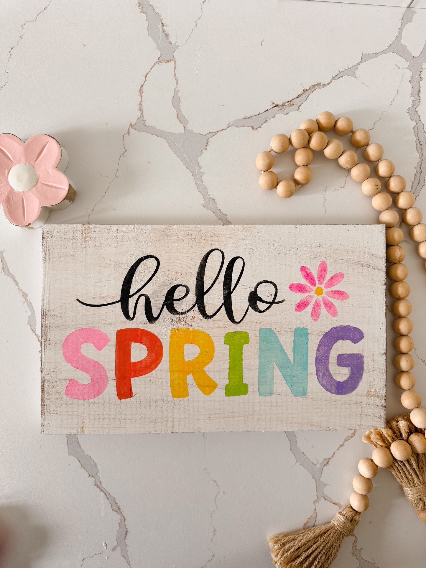 Hello Spring Wood Sign