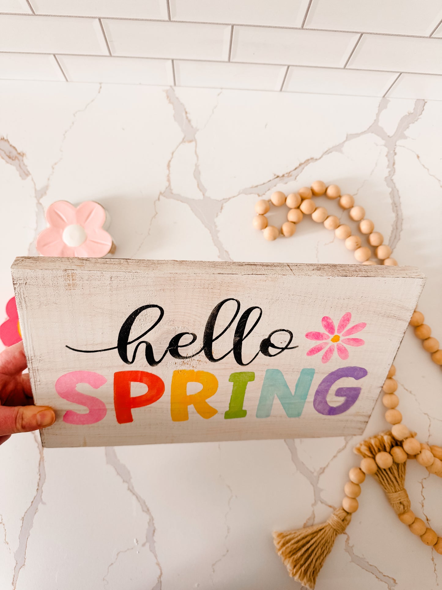 Hello Spring Wood Sign