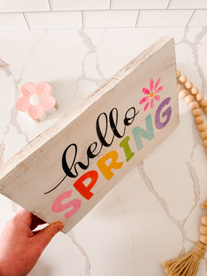 Hello Spring Wood Sign