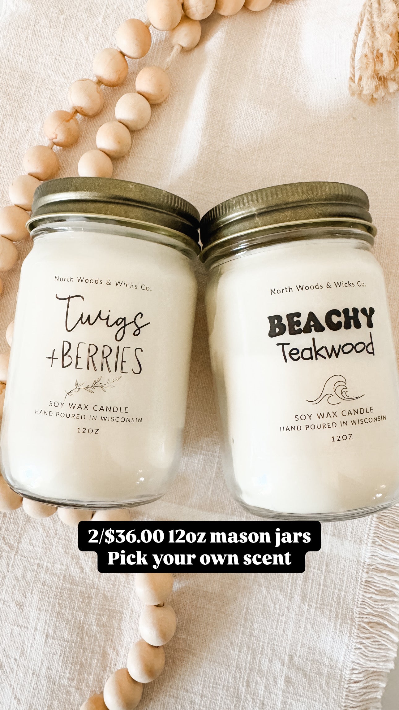 Candle Bundle 2/$36.00 12oz Mason Jar Candles- Pick Your Own Scent