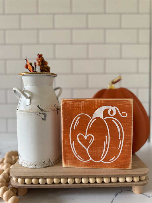 Mini Pumpkin Heart Wood Sign