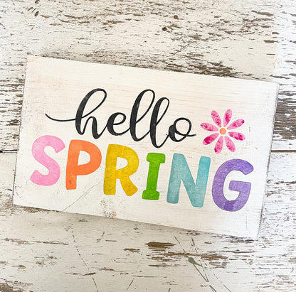 Hello Spring Wood Sign